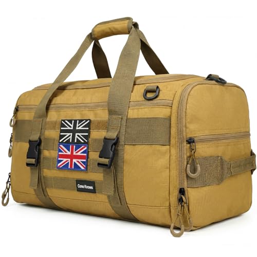 Image of JIIJCAAC 50L Gym Bag with British Flag - Tactical Holdall for Men(Khaki)