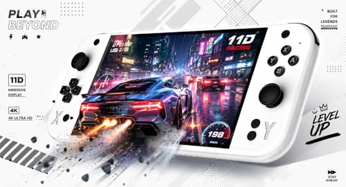 Image of G90 7-Inch Full HD Handheld Video Game Console with 21+ Emulators, 64GB Preloaded Games, Wireless Gaming Controller, Professional Gaming Chip, Portable Retro Arcade Gaming Console for Kids & Adults (White)