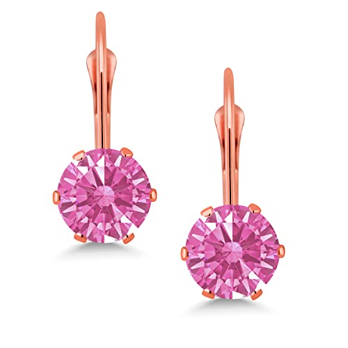 Gem Stone King Pink Zirconia Leverback Earrings For Women (1.68 Cttw, Gemstone Birthstone, Round 6MM)2