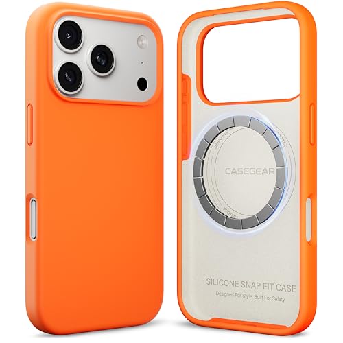 Image of CASEGEAR Silicone Snap Fit Back Cover Case Compatible with iPhone 17 Pro | 8 Feet Drop Protection | Compatible with MagSafe | 360 Protection | Shockproof & Scratch Resistant | Warm Orange
