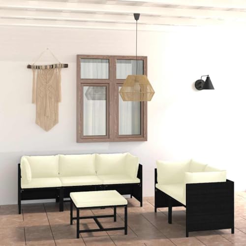 Ordellia Salon de Jardin 6 pcs en résine tressée Noire avec Coussins, Ensemble modulaire Angle et Table Basse, pour terrasse Patio Veranda détente Exterieur