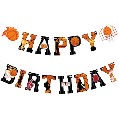 Image of Hooqict Happy Birthday Banner Basketball Birthday Party Decorations Basketball Party Banner Garland Sign for Kids Boys Men Sport Theme Game Day Decorations Supplies