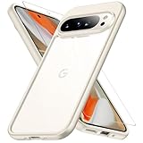 Google Pixel 9 用 ケース Pixel 9 Pro 用ケース ベージュ ガラスフイルム保護付き 黄変防止 グーグルピクセル9/9pro 用 耐衝撃 指紋防止 落下防止 耐久性 ストラップホール付き 薄型 軽量 ソフトカバー ワイヤレス充電対応 google ピクセル9/9pro用