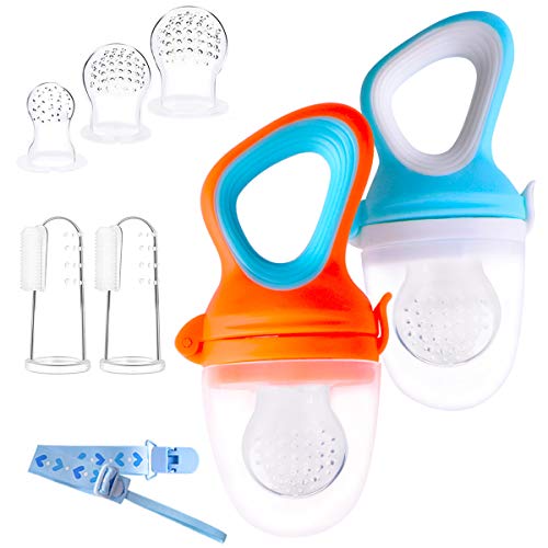 Kit Ciuccio per Frutta Neonati Alimenti con 3 Ricambio S/M/L +2 Spazzolino Bambini +1 Catenella Portaciuccio Regali per Neonati (Stile-4)