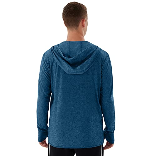 Men's Full Zip Hoodie Upf 50+ Sun Protection Long Sleeve Lightweight Breathable Jacket For Men Traveling Climbing(Dark Blue,L) #TOP1