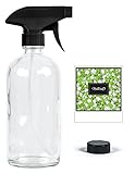 NatureO Glass Spray Bottle - 16 Oz CLEAR Empty Spray Bottle for Essential Oils Mixtures With Trigger Sprayer and Cap - Sprays Stream or Mist - Gift Packaging - Beautiful Design Label