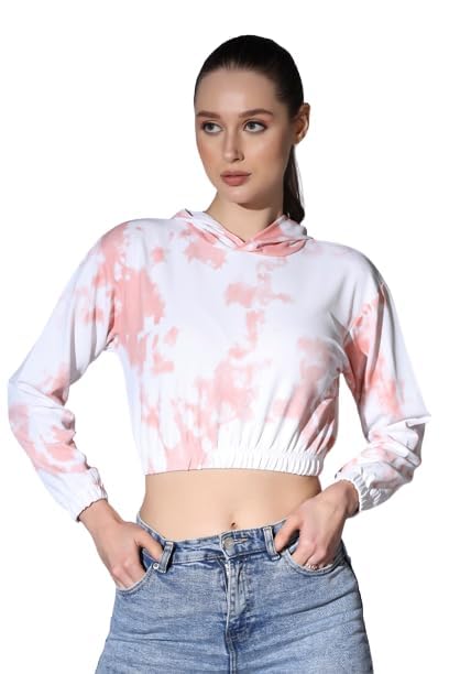 Image of Leriya Fashion Tops for Women | Stretchable Lycra Tie-Dye Print Hoodie Neck Short Western Tops for Girls | Hoodies with Loose Fit Ladies Top | Perfect for Casual | Travel