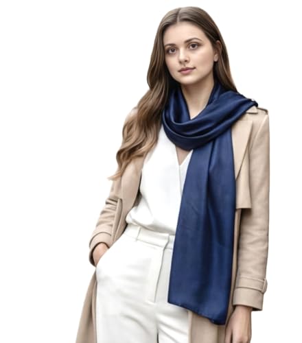 LA FERANI Écharpe Femme en Soie 100% Soie Foulard Uni Couleur Blanc Noir 180x90cm Couleur Unie pour Costume Occasions Formelles Stola Style Business Cadeau pour Elle, bleu foncé, 180 cm x 90 cm