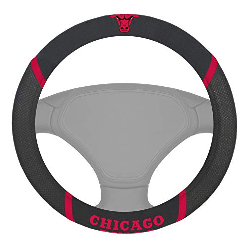 FANMATS 14846 Chicago Bulls Embroidered Steering Wheel Cover Black 15
