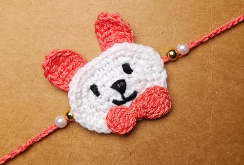 Image of Designer Bunny Bear Crochet Rakhi Made With Soft Cotton Thread | Bunny Bear Rakhi For Kids