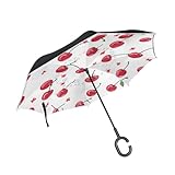 Mnsruu Sweet Lemon Fruit Leaf White Inverted Reverse Umbrella Double Layer Upside Down Windproof Waterproof Car Stick Umbrella with C-shape Handle