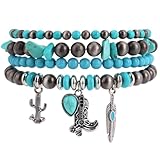 Mikovivi 4stk Western-Perlenarmbänder für Damen, Synthetisches Türkis-Boho-Armband Schmuck für Rustikale Konzert-Cowboy-Accessoires