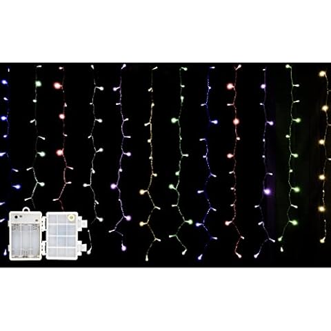 Curtain Light LED String Light Battery Outdoor Christmas Lights 288 LEDs 1.8 m x 1.6 m Waterproof IP44 with 8 Modes Outdoor and Indoor Decoration for Room, Wedding, Garden, Party - Multicoloured Light Cover