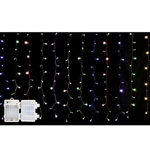 Cortina LED Pilas 192 LED 1,6m x 1m Impermeable IP44 - Luces Navidad Exterior/Interior Con 8 Modos Para Habitación, Bodas, Jardín, Fiesta - Luz Multicolor