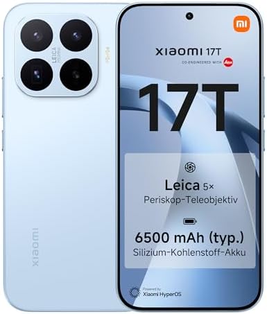 XIAOMI 17T Smartphone 12+512GB, 6500mAh Akku, Leica 5X Telekamera, Blau | Android, 6.59 Zoll 120Hz Eye-Care Display, 6500mAh Silizium-Kohlenstoff-Akku, 67W HyperCharge, 3 Jahre Her
