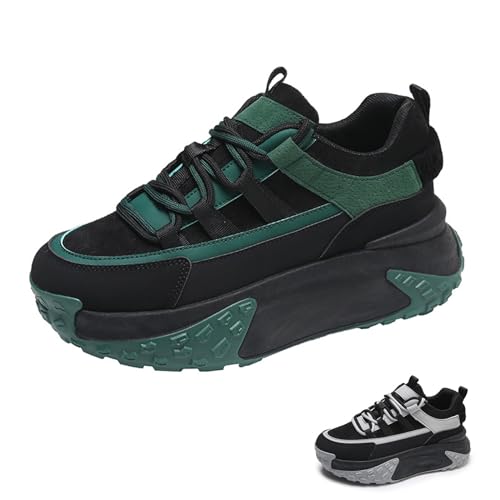 Women's Leather Platform Fashion Sneakers Comfortable Low Top Wedgel Heel Lace Up Dad Shoes Lug Sole Breathable Casual Running Shoes