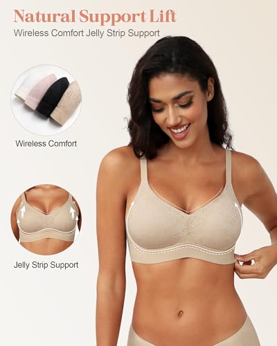 Bras for Women Lace V Neck Seamless Wireless No Underwire Supportive Pushup Brasieres Comfortable T Shirt Bra3