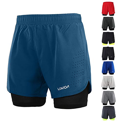 Shorts esportivos, Romacci Calções de corrida 2 em 1 masculino de secagem rápida e respirável treino