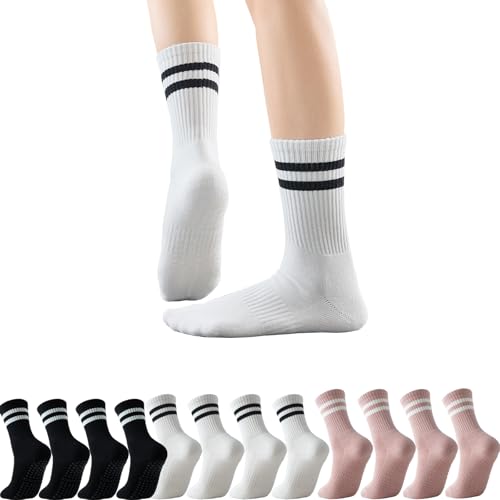 GLENMEARL Pilates Socks with Grips for Women, 3/6 Pairs Yoga Non Slip Long Socks, Grip Sock for Pilates, Dance Workout