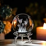 HDCRYSTALGIFTS 3D Laser Crystal Tulip Ball with Butterflies Paperweight - 60mm Engraving Decorative Balls Glass Full Sphere Figurine Decor