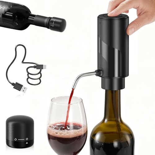 ZOYIDOUX Aireador de vino electrico vertedor recargable 3 en 1 dispensador automático decantador de vino con tapón de vino bloqueable regalos para los amantes del vino, Negro ZOYIDOUX Aireador de vino electrico vertedor recargable 3 en 1 dispensador automático decantador de vino con tapón de vino bloqueable regalos para los amantes del vino, Negro