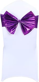 10 Uds. Banda elástica metálica de Licra for Silla, Banda Dorada y Plateada de Licra for Boda, Pajarita for Silla for decoración de Banquetes de Hotel (Color : Purple, Size : 14x34cm)