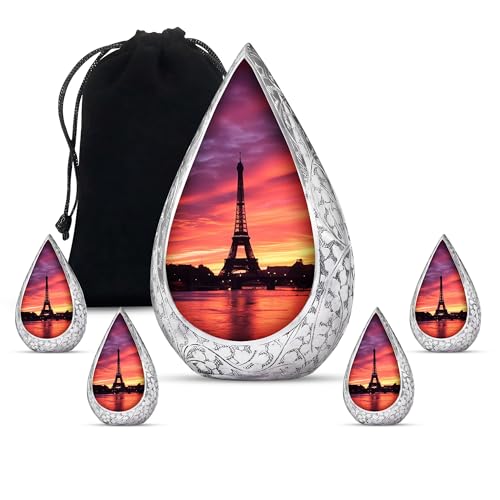 Remembrate Eiffel Tower in Golden Beautiful Sunset Urn for Ashes for Women & Men - S & Funerary Gift - Funeral Urns for Adult Ashes - Home Cremains Containers (10 Inch with 3 Inch, 4 Keepsake)