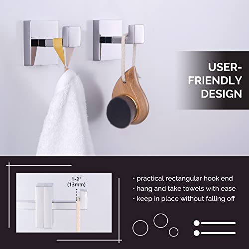 Angle Simple Bath Towel Hook 2 Pcs, Sus304 Stainless Steel Bathroom Towel Holder, Square Hook For Bathrobe Coat, Wall Mount, Polished Chrome #TOP3