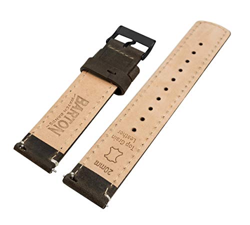 Image of BARTON WATCH BANDS 24mm Espresso /Linen Stitching -Quick Release Leather Black Buckle Watch Band Strap