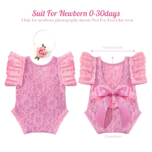 ForBaysy Infant Newborn Photography Props Girl Outfit Lace Romper with Cute Flower Headband Newborn Dress Posing Props - image 7