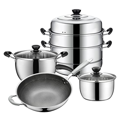 Sartén de vapor de acero inoxidable, olla para sopa, olla para leche, juego completo de estufa, cocina de inducción doméstica universal (D como muestra la imagen)