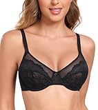 Lemorosy Women's Plus Size Full Coverage Non-Padded Underwire Lace Unlined Minimizer Bra (Black, 36C)