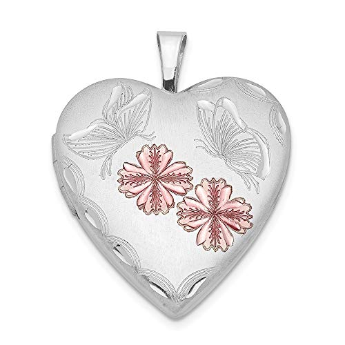 925 Sterling Silver Enameled Flowers Butterfly Heart Photo Pendant Charm Locket Chain Necklace That Holds Pictures Flower Gardening Animal Fine Jewelry For Women Gifts For Her