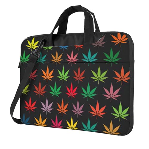 Sac pour ordinateur portable à imprimé cannabis coloré avec bandoulière réglable