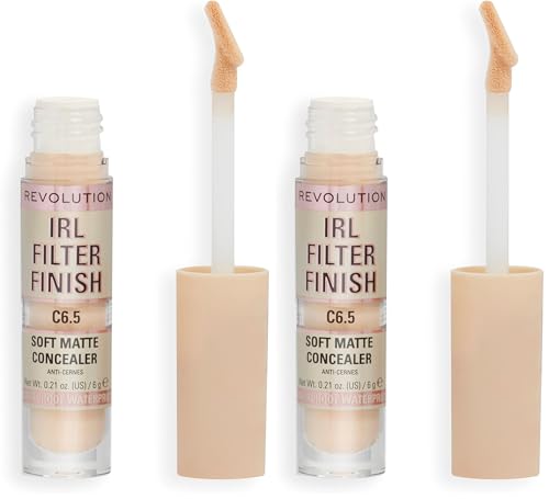 Makeup Revolution, IRL Filter Finish, Correttore Morbido Opaco, Copertura da Media a Completa, C6.5, Toni della pelle da chiari a medi, 6g (Paquete de 2)