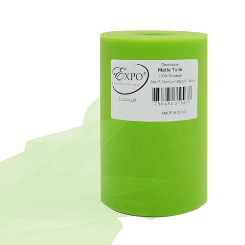 Image of Expo International Decorative Matte Tulle, Roll /Spool of 6 inch X 100 Yards, Lightweight Polyester Tulle Fabric for Tutus, Costumes, and Party Decorations, Washable, Easy-to-Use, Lime