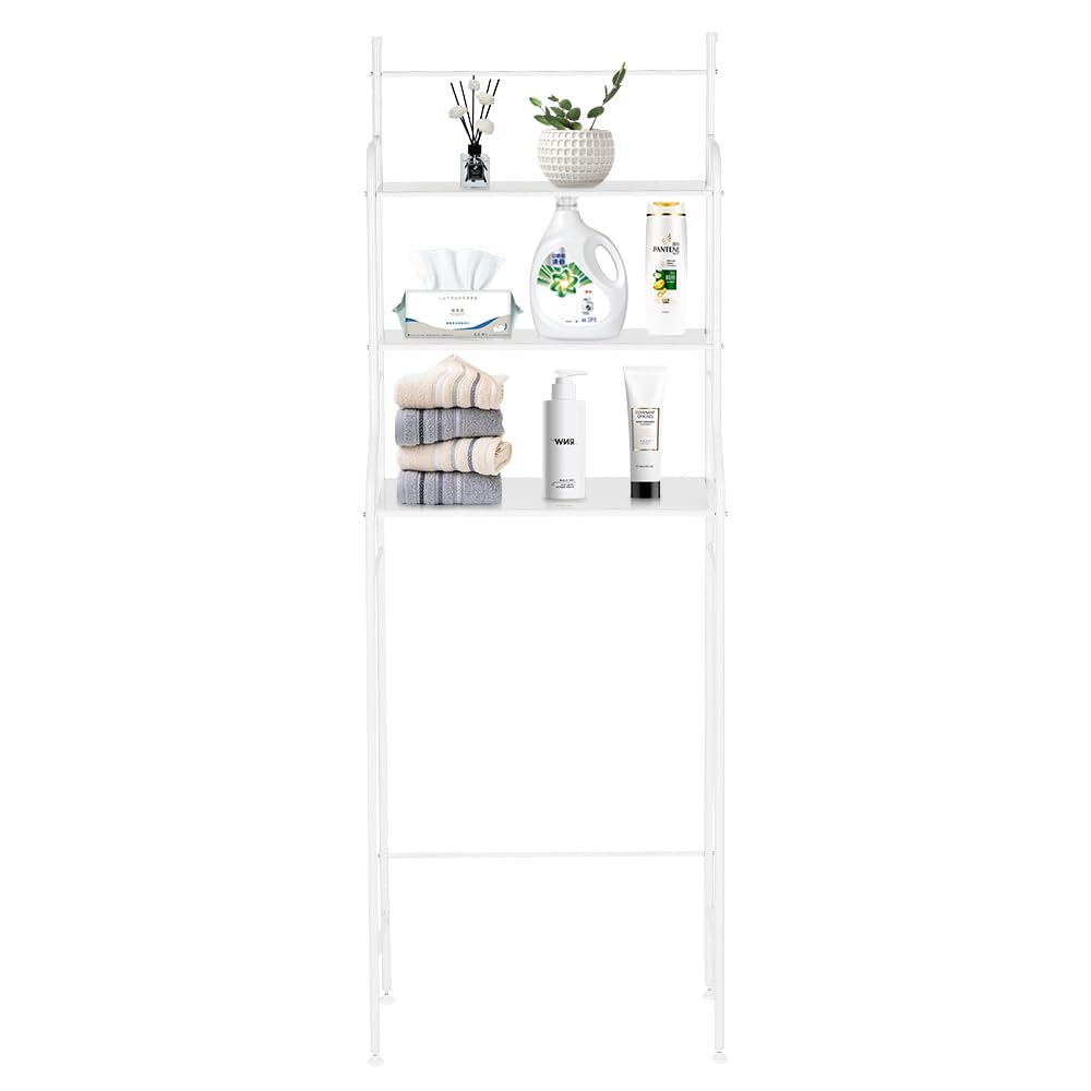 Supfine Scaffale WC a 3 ripiani, con gancio, per lavatrice sopra il WC o la lavatrice, ripiani regolabili, salvaspazio (bianco, 55 x 26 x 165 cm)