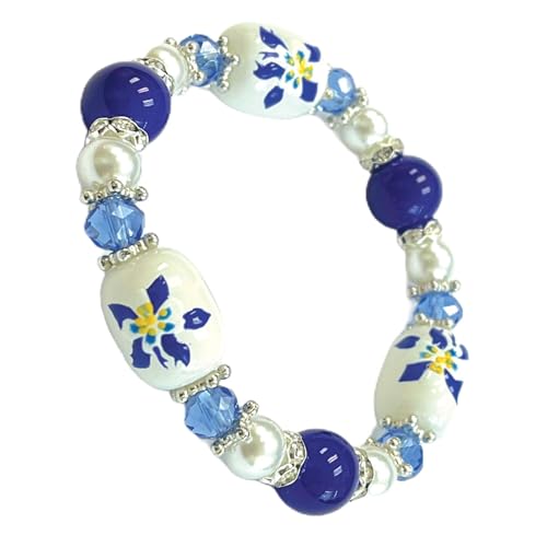 fiona State Bracelet Beaded Souvenir Jewelry Gift for Woman, Garden Botanical Bracelet (Columbine Colorado Flower)