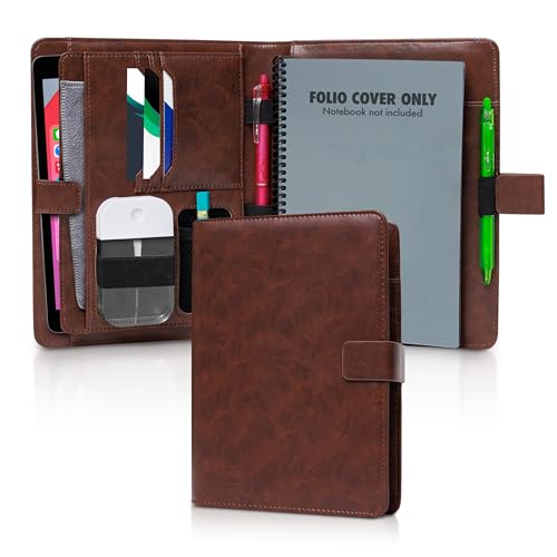Premium Folio Cover Compatible with Rocketbook Everlast, Wave, Fusion, Panda, Smart Reusable Notebook - Executive Size A5 Portfolio Organizer Multiple Pockets & Sections Fits 6 x 8.8 Smart Notebook