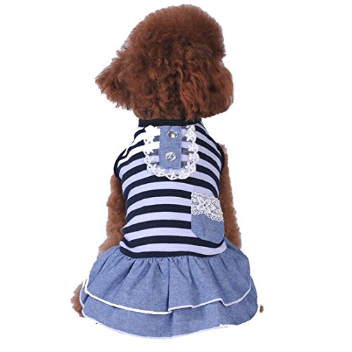 (ボラ-キキ) Bole-kk ペット 犬 服 デニム スカートワンピース かわいい 小型犬 中型犬 ペット洋服 tシャツ ドレス ボーダー (L)