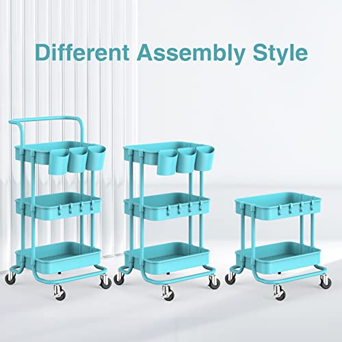 Alvorog 3-Tier Rolling Utility Cart Storage Shelves Multifunction Storage Trolley Service Cart With Mesh Basket Handles And Wheels Easy Assembly For Bathroom, Kitchen, Office (Blue) #TOP5