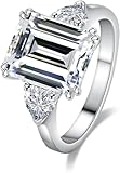 TUSRORSU 4 CT Emerald Cut Moissanite Rings for Women D Color VVS1 Clarity Womens Engagement Rings S925 Sterling Silver Rings for Women with Certificate, 9, Stone, Moissanite