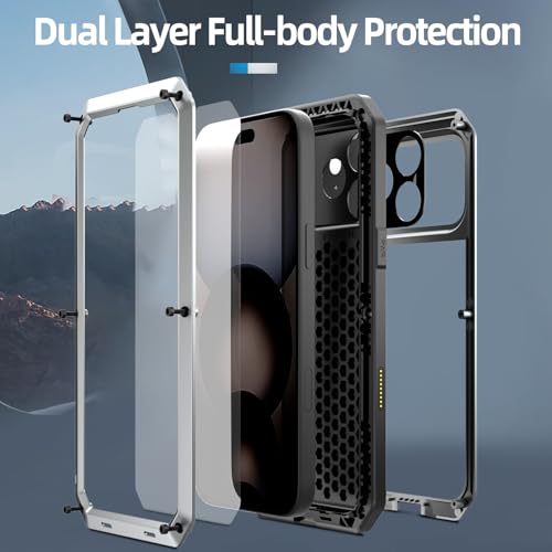 Marrkey Compatiable with iPhone 17 Pro Max Case,360 Full Body Protective Cover Heavy Duty Shockproof [Tough Armour] Aluminum Alloy Metal Case with Silicone Built-in Screen Protector - Silver by Marrkey - Used condition - Image 8