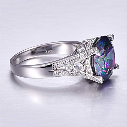 Bonlavie Promise Rings For Her 925 Sterling Silver Created Round Cut Fire Rainbow Topaz Engagement Eternity Wedding Bands For Women Size 6 #TOP3