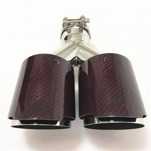 Tuyaux d'échappement voiture double en carbone rouge 60-89mm