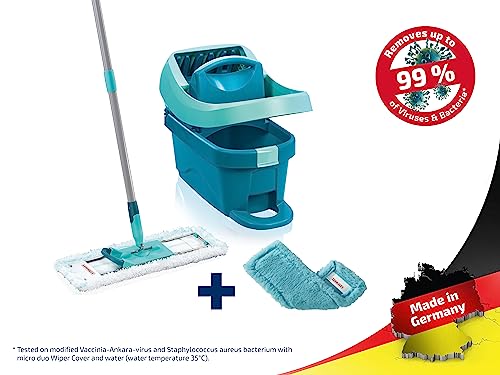 Leifheit Set Wischtuchpresse Profi XL mit Bodenwischer 146cm und Rollen, 1x Mikrofaser Bezug für alle glatten Böden & 1x elektrostatisches Staubtuch, Putzen ohne Bücken wie handgewrungen, Click-System – Bild 3