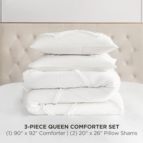 Image of Juicy Couture Diamond Queen Comforter Set - Ruffle 3-Piece Machine Washable Reversible Bedding Comforter Set, White