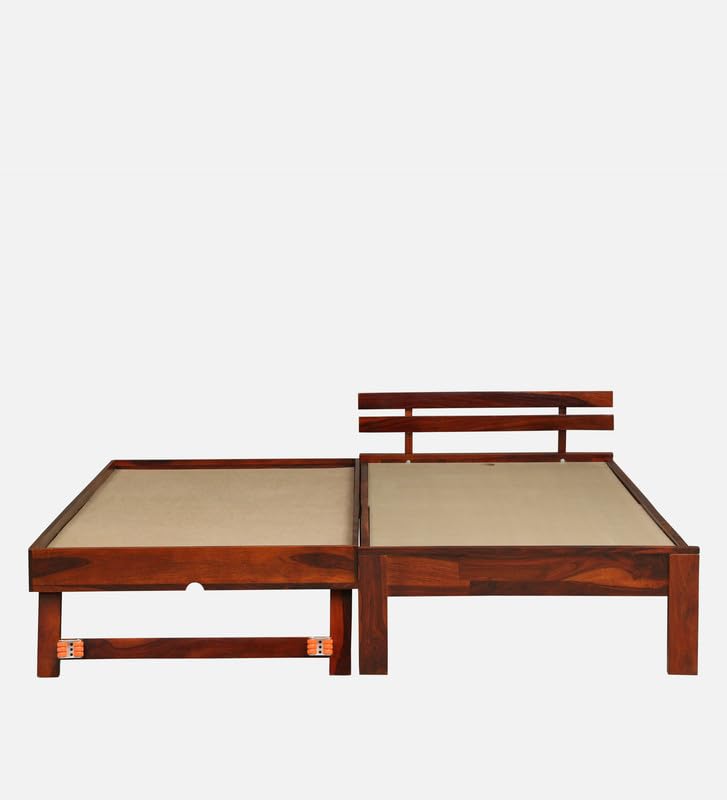 Image of Solid Sheesham Wood Admire Single Size Trundle Bed with 1 Extra Pullout Bed | Wooden Single Bed Cot Palang Furniture for Bedroom Living Room Home and Hotel (Honey Oak Finish)