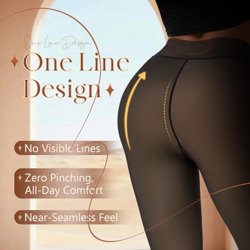 Spring Water Fleece Lined Tights Leggings Women, Black Tights Thermal Warm One Lined Design Sheer Skintone for Winter