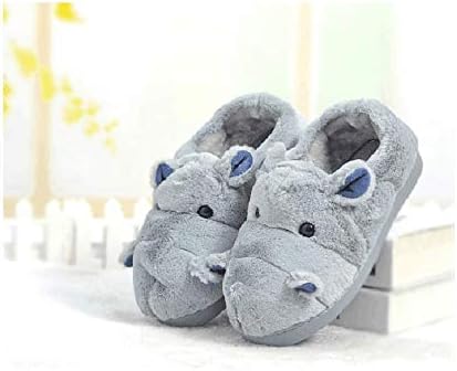 YILANLAN Women's Cartoon Animal Hippo Slippers - Winter Warm Furry Cute Home Slippers - Image 3